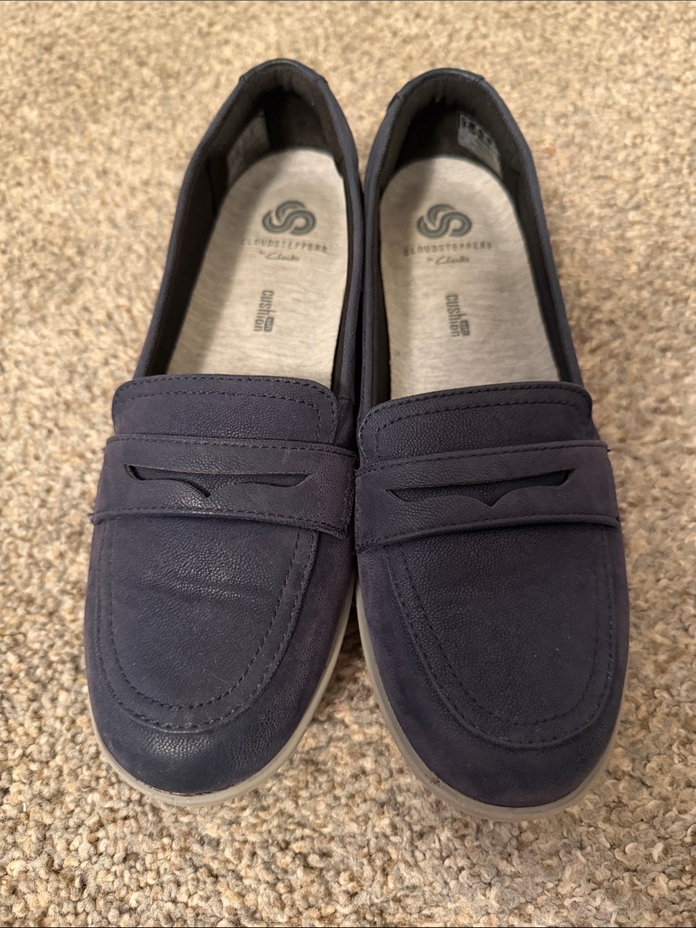Clarks Navy Slip-On Penny Loafers
